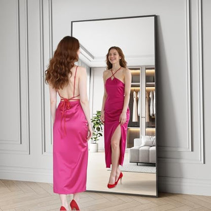 Koonmi Bathroom Mirror 36x71 Matte Black Bathroom Wall-Mounted Mirrors, Modern Rectangle Vanity Mirror, HD Tempered Glass, Aluminum Alloy Frame Allow to Hang Horizontally or Vertically