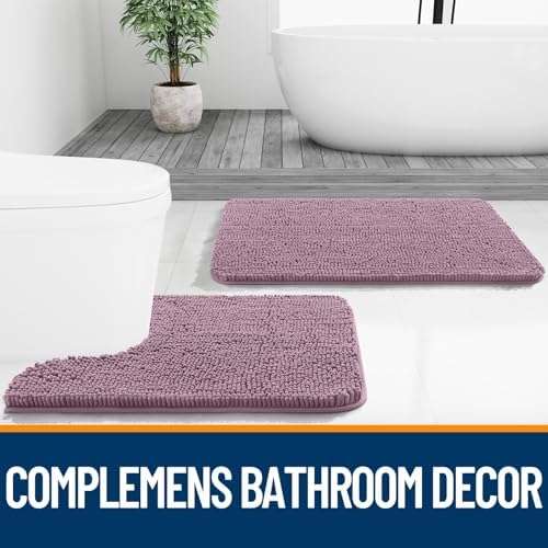 OLANLY Chenille Bathroom Rugs Mats Sets 2 Piece, 47"x20"+24"x20", Deep Plum