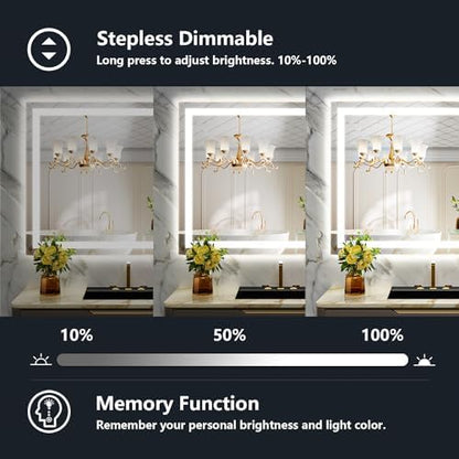 40x30 LED Bathroom Mirror with Lights, Lighted Vanity Mirror