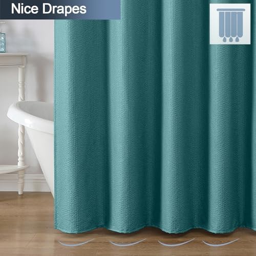 OWENIE Turquoise Shower Curtain or Bathroom 72x72 Inch, 3D Embossed Textured Waffle Fabric Shower Curtains, Soft Hotel Farmhouse Style, Water Repellent, Machine Washable, Turquoise, 72" W x 72" L