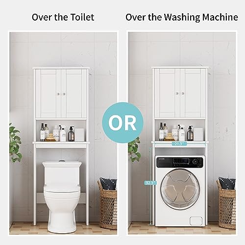 Shintenchi Over the Toilet Storage Cabinet, Bathroom Shelf Organizer with Anti-Tip Device Small Freestanding Space Saver with Adjustable Shelf，White
