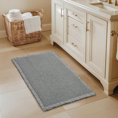 SUBRTEX Waffle Braided Bath Mat, 24" x 36" Soft Waffle Bath Rugs, Absorbent Non Slip Bathrooom Mats, Machine Washable Area Rug for Bathroom, Quick Dry, Gray