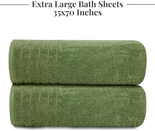 Tens Towels 2 Piece Extra Large Bath Sheets 35 x 70 Inches, Green