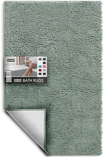 Hearth & Harbor Bathroom Rugs, Chenille Bath Mat - Machine Washable Bath Mats for Bathroom Non-Slip Backing Rubber, Quick Dry Bathroom Mat, 26 x 44 - Ice Green