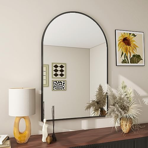 BEAUTYPEAK 20"x30" Arch Bathroom Wall Mirror, Black