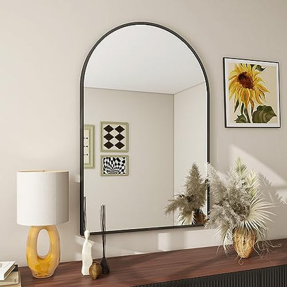 BEAUTYPEAK 20"x30" Arch Bathroom Wall Mirror, Black