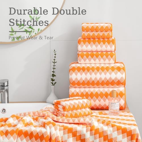 8 Piece Bathroom Towel Set |2 Oversized Bath Towels,2 Hand Towels,4 Washcloths| 600GSM Soft Hotel Towel Set Extra Large Bath Sheet for Bathroom,Highly Absorbent Quick Dry Bath Towel Collections,Orange