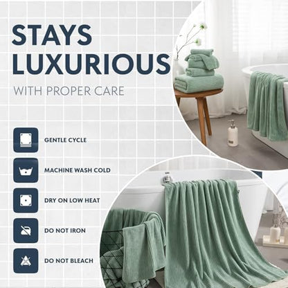 8-Piece Premium Towel Set for Bathroom|2 Oversized Large Bath Sheet,2 Hand Towels,4 Washcloths|Soft Cozy Highly Absorbent Fast Dry Microfiber Shower Towel Set for Hotel Bathroom Essentials,Green