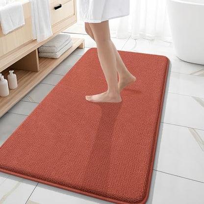 OLANLY Memory Foam Bathroom Runner Rugs 47x20, Long Mats, Rustic Terracotta