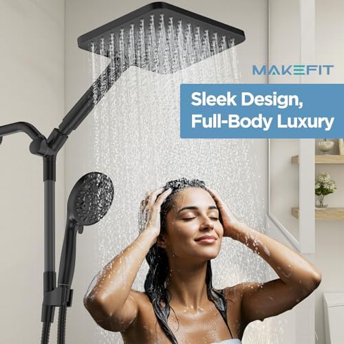 Dual Handheld Shower Head Combo, 2-in-1 Rain Shower Heads System Wide Rainfall Shower Head and 10 Modes High Pressure Hand Held Showerhead with Built-in Power Wash