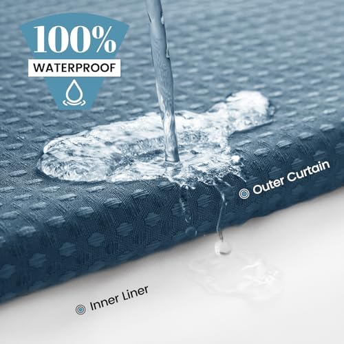 No Hook Waffle Shower Curtain with Snap in Liner Set, 71x74, MoonlightBlue