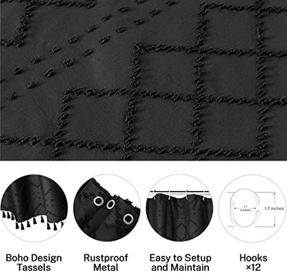 Siiluminisoy Small Stall Shower Curtain Black Fabric Shower Curtain 36 x 72 Half Size Tufted Texture Striped Textured Minimalist Cloth Shower Curtains for Bathroom