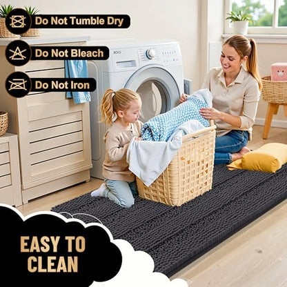 OLANLY Thick Bathroom Runner Rugs 44x24, Soft Chenille Bath Rugs, Dark Grey