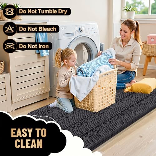 OLANLY Thick Large Bathroom Rugs 40x24, Soft Chenille Bath Rugs, Dark Grey