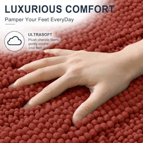 Smiry Thick Small Chenille Bathroom Rugs 24x16, Bath Mat, Rustic Terracotta