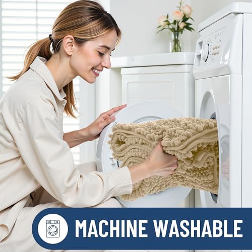 Smiry Bathroom Rugs 47X24, Extra Soft Rubber Backing Chenille Bath Mats