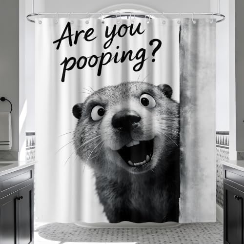 Cute Otter Shower Curtain Funny Grey Animal, 70x72 Inchs