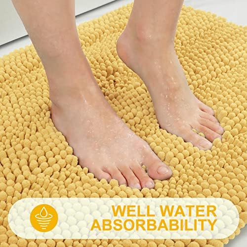 Grandaily Chenille Striped Bathroom Rugs 30x20, Extra Thick and Absorbent Bath Mats, Non-Slip Soft Plush Shaggy Shower Carpet, Machine Wash Dry, Bath Rug for Bathroom, (Medium, Yellow)