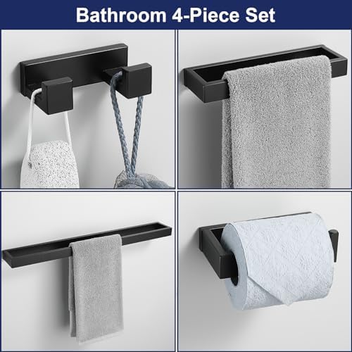 Lairuier Matte Black Bathroom Hardware Accessories, 4PCS Towel Bar Set