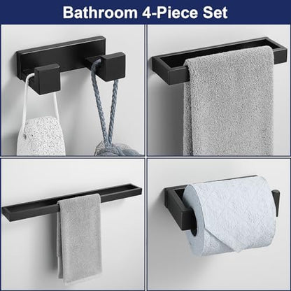 Lairuier Matte Black Bathroom Hardware Accessories, 4PCS Towel Bar Set
