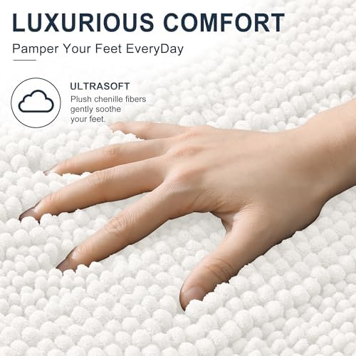 Smiry Thick Chenille Large Bathroom Runner Rugs 50x30, Soft Bath Mat, Ivory