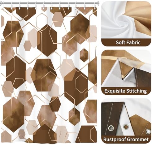 deFouliao Brown Modern Shower Curtain Geometric Grid Art Abstract Waterproof Bathroom Curtain for Bathtub Home Hotel Decor, Washable with Hooks, 48x72 Inch