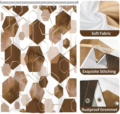 deFouliao Brown Modern Shower Curtain Geometric Grid Art Abstract Waterproof Bathroom Curtain for Bathtub Home Hotel Decor, Washable with Hooks, 65x72 Inch