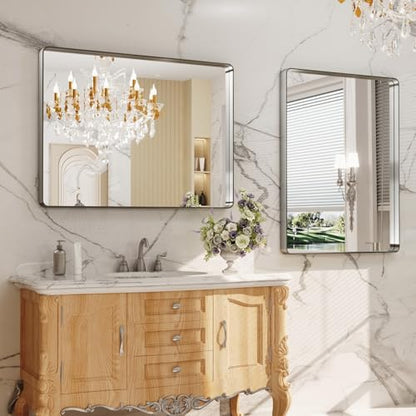 LOAAO 40X24 Inch Brushed Nickel Bathroom Mirror