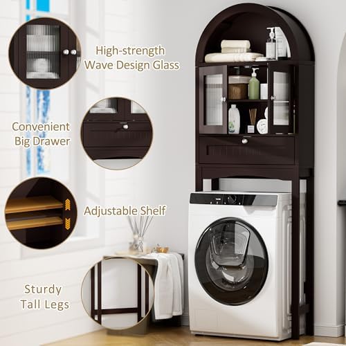 Spurgehom Over The Toilet Storage Cabinet with Glass Door (Coffee)