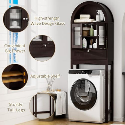 Spurgehom Over The Toilet Storage Cabinet with Glass Door (Coffee)