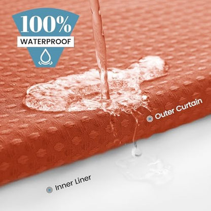 SORTTO No Hook Waffle Shower Curtain with Snap in Liner Set, 71x74, Coral