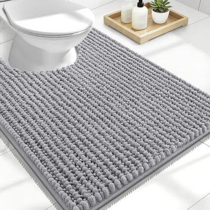 OLANLY Thick Chenille Toilet Rugs U-Shaped 24x20, Absorbent Bath Mat, Grey