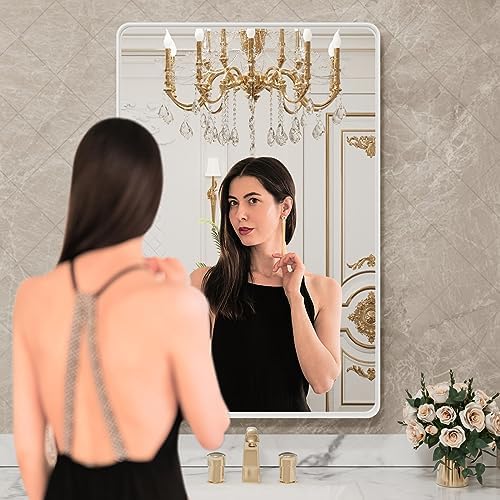 LOAAO White Metal Framed Bathroom Mirror, 20x30 Inch