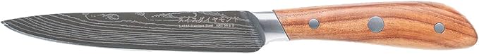 Swiss Diamond, Utility Knife, German Steel With Carbonized Ash Wood, Full Tang Handle, Damascus Blade Chef Knives Professional Grade, 55+2 Rockwell Hardness, 5 Inch