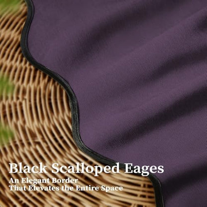 BTTN 72x78 Boho Scalloped Linen Textured Cloth Shower Curtain Set, Purple
