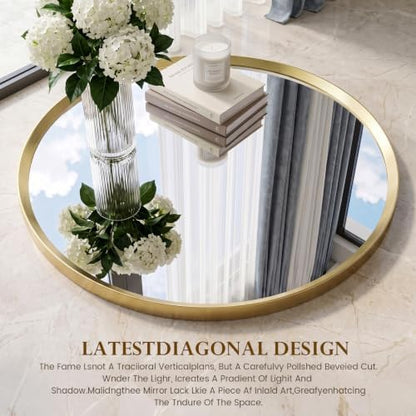42 inch Brushed Gold Round Bathroom Mirror,Large Circle Mirror