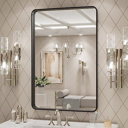 LOAAO 20X30 Inch Black Metal Framed Bathroom Mirror