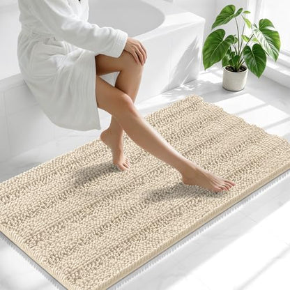 Smiry Thick Chenille Bathroom Runner Rugs 47x24, Absorbent Bath Mat, Sand