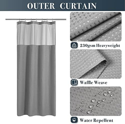 N&Y HOME Stall Waffle Weave Shower Curtain with Snap-in Liner Gray 36x72