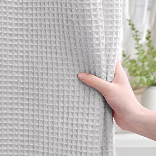 Waffle Weave Shower Curtain Heavyweight Cotton Fabric Light Grey 72Wx72L