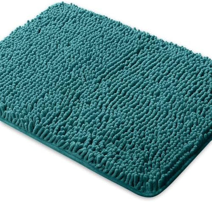 Yeaban Chenille Teal Bathroom Rug 20"x32", Non-Slip Rubber Backing