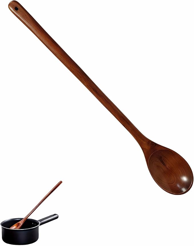 13" Wooden Spoon for Nonstick Cookware,Extra Long Handle&Natural Wood,Burn-Resistant Stirring & Serving,Gift for Cooking Enthusiasts,Heat-Safe Kitchen Utensil for Deep Pots and Non-Stick Cookware