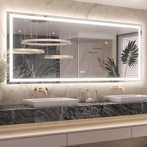 Keonjinn 72x32 Inch LED Bathroom Mirror with Lights, Frontlit & Backlit