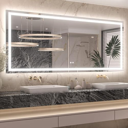 Keonjinn 72x32 Inch LED Bathroom Mirror with Lights, Frontlit & Backlit