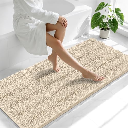 Smiry Thick Chenille Bathroom Runner Rugs 59x24, Absorbent Bath Mat, Sand