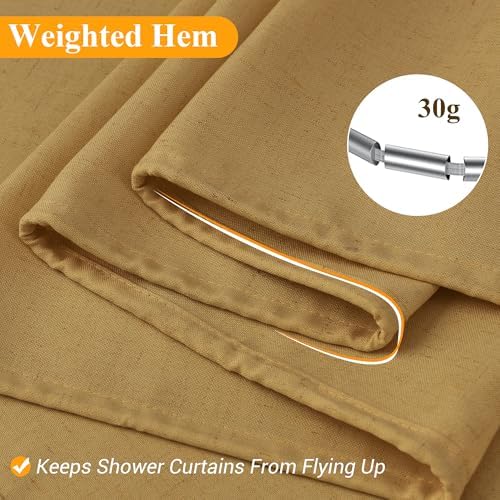 Naturoom Linen Shower Curtain 96 Inch Long for Bathroom Gold 1 Panel