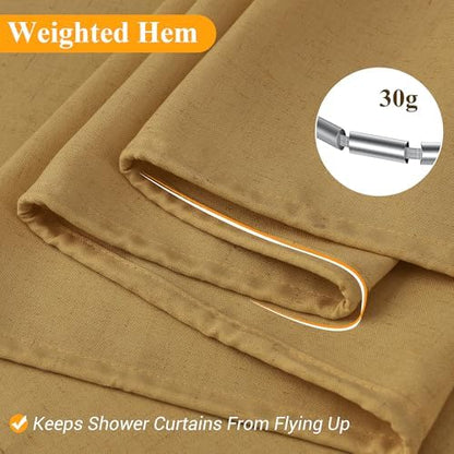Naturoom Linen Shower Curtain 96 Inch Long for Bathroom Gold 1 Panel