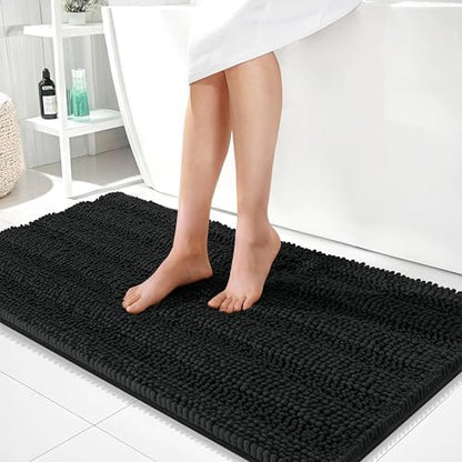 OLANLY Thick Bathroom Runner Rugs 44x24, Soft Chenille Bath Rugs, Black