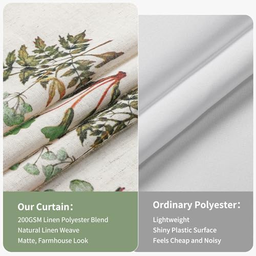 Colorful Star Farmhouse Green Floral Linen Shower Curtain, 72" W x 72" L