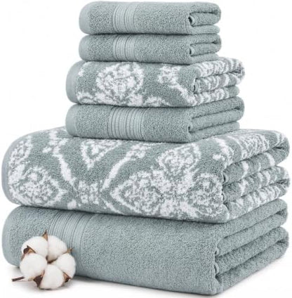 Modern Threads Amaris 6-Piece Reversible Yarn Dyed Jacquard Towel Set - Bath Towels, Hand Towels, & Washcloths - Super Absorbent & Quick Dry - 100% Combed Cotton, Ivy